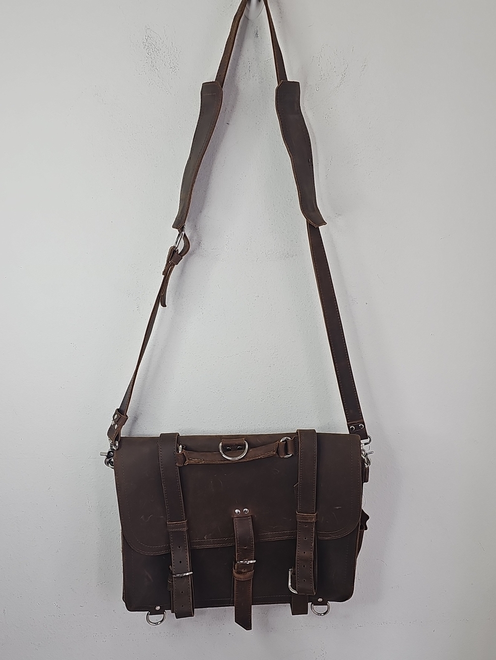 Full grain Brown leather messenger bag or backpack /briefcase
